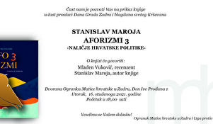 Prikaz knjige I Stanislav Maroja „Aforizmi 3, naličje hrvatske politike“
