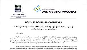 Poziv za dostavu komentara za Planove upravljanja okolišem (EMP)