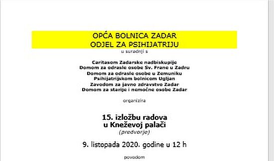 Otvorenje 15. izložbe radova povodom Svjetskog dana mentalnog zdravlja 2020. 