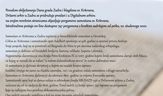 Dan grada Zadra - On-line pergamene samostana sv. Krševana
