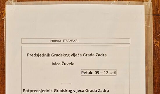 Predsjednik Gradskog vijeća Grada Zadra dr. Ivica Žuvela otvara ured za prijem građana